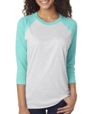 Next Level 6051 Unisex Tri-Blend 3/4 Sleeve Raglan in Tahiti blue/heather white