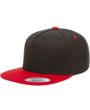 6007 Yupoong Five-Panel Flat Bill Cap in Black/ red