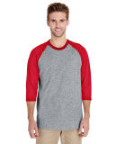 5700 Gildan Heavy Cotton Three-Quarter Raglan T-Sh in Sport grey/red