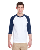 5700 Gildan Heavy Cotton Three-Quarter Raglan T-Sh in White/ navy
