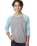 Next Level 3352 Youth CVC Baseball Raglan in Ice blue sleeves/ dark heather grey body