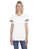 LAT 3537 Women's V-Neck Football Tee in White/black