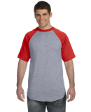 423 Augusta Sportswear Adult Short-Sleeve Baseball in Athletic heather/ red