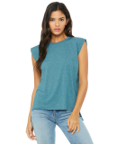 8804 Women's Flowy Muscle Tank with Rolled Cuffs in Heather deep teal