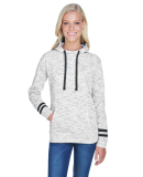 197 8674 Women's Melange Fleece Striped Sleeve Hoo in White/ black