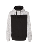 197 8676 Melange Fleece Colorblocked Hooded Pullov in Black/ white