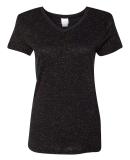 J America 8136 Women's Glitter V-Neck T-Shirt in Black/ gold