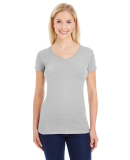 J America 8136 Women's Glitter V-Neck T-Shirt in Oxford/ silver