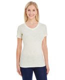 J America 8136 Women's Glitter V-Neck T-Shirt in Pearl/ gold