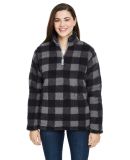 J America 8451 Women's Epic Sherpa Quarter-Zip in Black/ charcoal buffalo