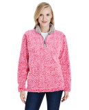 J America 8451 Women's Epic Sherpa Quarter-Zip in Fire coral heather