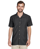 Harriton M560 Men's Barbados Textured Camp Shirt in Black