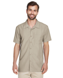 Harriton M560 Men's Barbados Textured Camp Shirt in Khaki