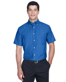 Harriton M600S Men's Short-Sleeve Oxford with Stai in French blue