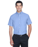 Harriton M600S Men's Short-Sleeve Oxford with Stai in Light blue