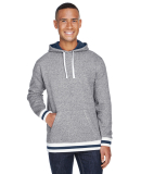 J America 8701 Peppered Fleece Lapover Hooded Pull in Pepper/ navy