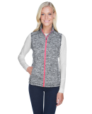 J America 8625 Cosmic Fleece Women's Vest in Charcoal fleck/ fire coral