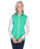J America 8625 Cosmic Fleece Women's Vest in Emerald/ neon yellow
