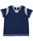 LA T 3833 Ladies' Curvy Gameday Lace Up T-Shirt in Navy/titanium/white