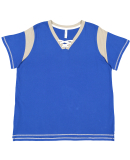 LA T 3833 Ladies' Curvy Gameday Lace Up T-Shirt in Royal/titanium/white