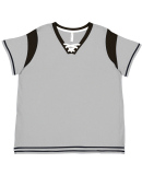 LA T 3833 Ladies' Curvy Gameday Lace Up T-Shirt in Titanium/ black/ white