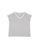 LA T 3832 Ladies' Curvy Retro Ringer T-Shirt in Heather/ white