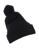 Yupoong-Flex Fit 1501P Cuffed Knit Beanie with Pom in Black