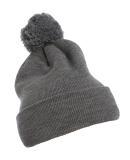 Yupoong-Flex Fit 1501P Cuffed Knit Beanie with Pom in Heather grey
