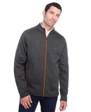 North End NE712 Men's Flux 2.0 Full-zip Jacket in Black heather/ orange soda