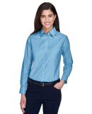 Harriton M600W Ladies' Long-Sleeve Oxford with Sta in Light blue