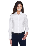Harriton M600W Ladies' Long-Sleeve Oxford with Sta in White