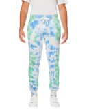 J America 8884 Adult Tie Dye Fleece Jogger in Lagoon tie dye