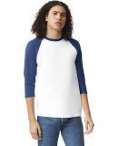 American Apparel 2003CVC Unisex CVC Raglan T-Shirt in White/ heather indigo