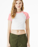 Bella + Canvas 1201 Ladies' Micro Ribbed Raglan Ba in White/ pink