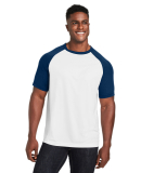 Team 365 TT62 Unisex Zone Colorblock Raglan T-Shir in White/ sport dark navy heather