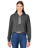 J America 8853 Ladies' Triblend Cropped Hooded Swe in Black triblend