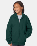 Hanes P480 Youth EcoSmart® Full-Zip Hooded Sweats in Deep forest