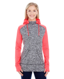 J America 8618 Women’s Colorblocked Cosmic Fleec in Charcoal fleck/ fire coral