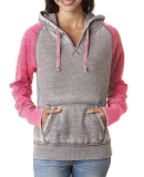 J America 8926 Women's Zen Fleece Raglan Hooded Sw in Cement/ wildberry