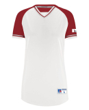 Russell Athletic R01X3X Women's Classic V-Neck Jer in White/ true red/ white
