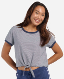 Boxercraft BW2107 Women's Striped Tie Front T-Shir in Navy/ white