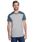 LA T LA6911 Men's Forward Shoulder T-Shirt in Titanium/ indigo