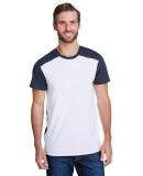 LA T LA6911 Men's Forward Shoulder T-Shirt in White/ navy