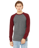 BELLA+CANVAS 3000 Hawthorne Baseball Tee in Deep heather/ cardinal