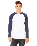 BELLA+CANVAS 3000 Hawthorne Baseball Tee in White/ navy
