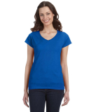 64V00L Gildan Junior Fit Softstyle V-Neck T-Shirt in Royal