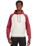J8885 J-America Adult Vintage Heather Hooded Fleec in Oatmeal heather/ simply red heather