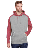 J8885 J-America Adult Vintage Heather Hooded Fleec in Smoke heather/ simply red heather