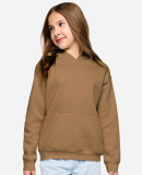 L2296 LA T Youth Fleece Hooded Pullover Sweatshirt in Coyote brown