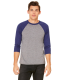 BELLA+CANVAS 3200 Unisex Baseball Tee in Grey/ navy triblend